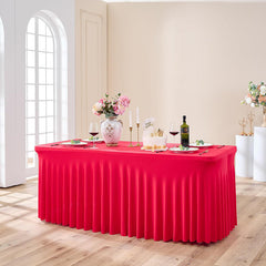 Lofaris Red Premium Spandex Rectangle Banquet Table Skirt