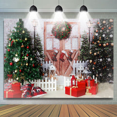 Lofaris Red Presents Door Christmas Tree Birthday Backdrop