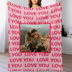 Lofaris Red Repeat Love Custom Photo Valentines Day Blanket