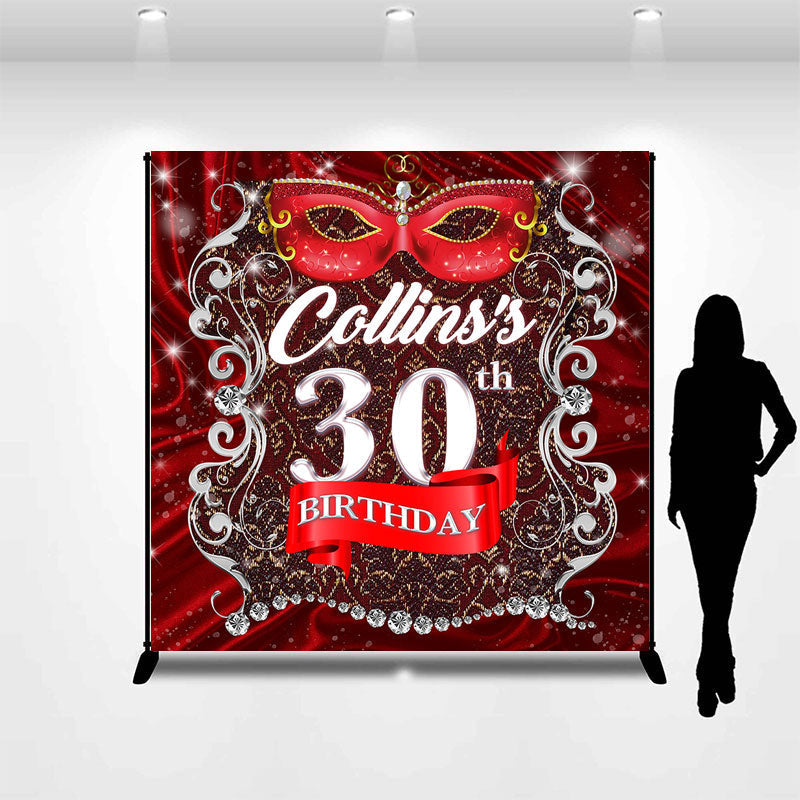 Lofaris Red Ribbon Mardi Gras Custom 30th Birthday Backdrop