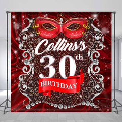 Lofaris Red Ribbon Mardi Gras Custom 30th Birthday Backdrop