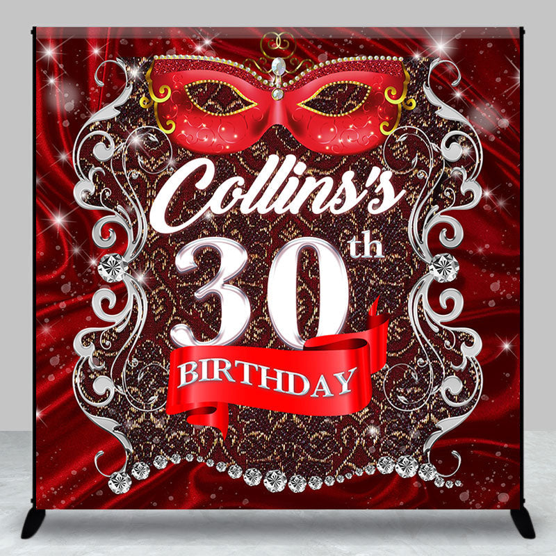 Lofaris Red Ribbon Mardi Gras Custom 30th Birthday Backdrop