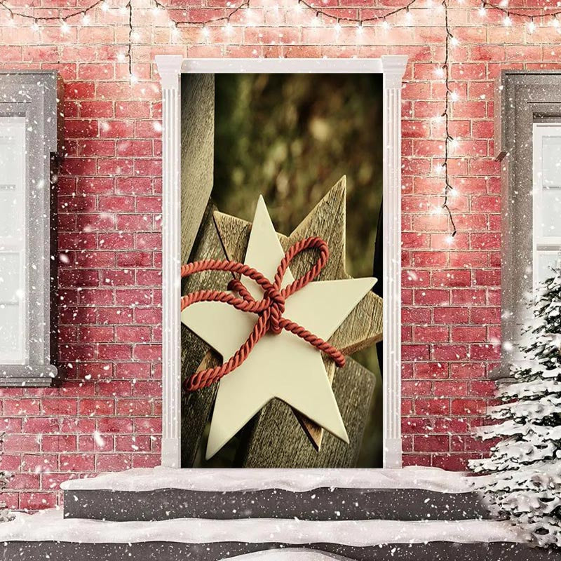 Lofaris Red Rope Wooden Star Bokeh Christmas Door Cover