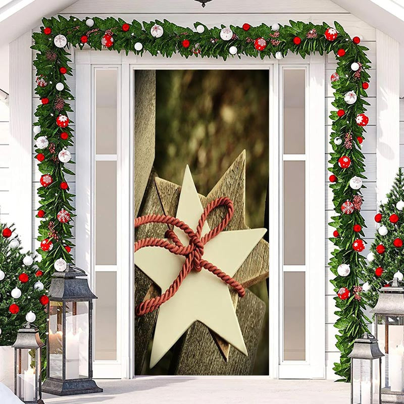 Lofaris Red Rope Wooden Star Bokeh Christmas Door Cover