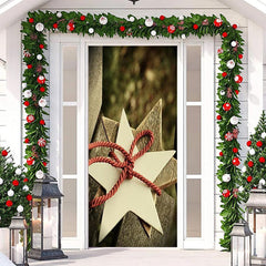 Lofaris Red Rope Wooden Star Bokeh Christmas Door Cover