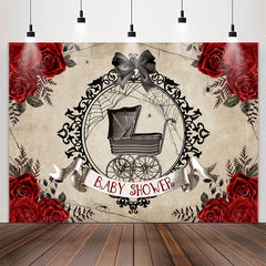 Lofaris Red Rose Black Stroller Bowknot Baby Shower Backdrop