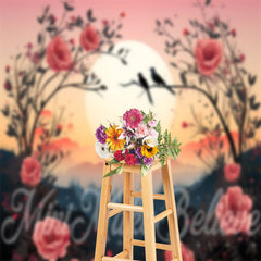 Lofaris Red Rose Bush Bird Sunset Forest Fine Art Backdrop