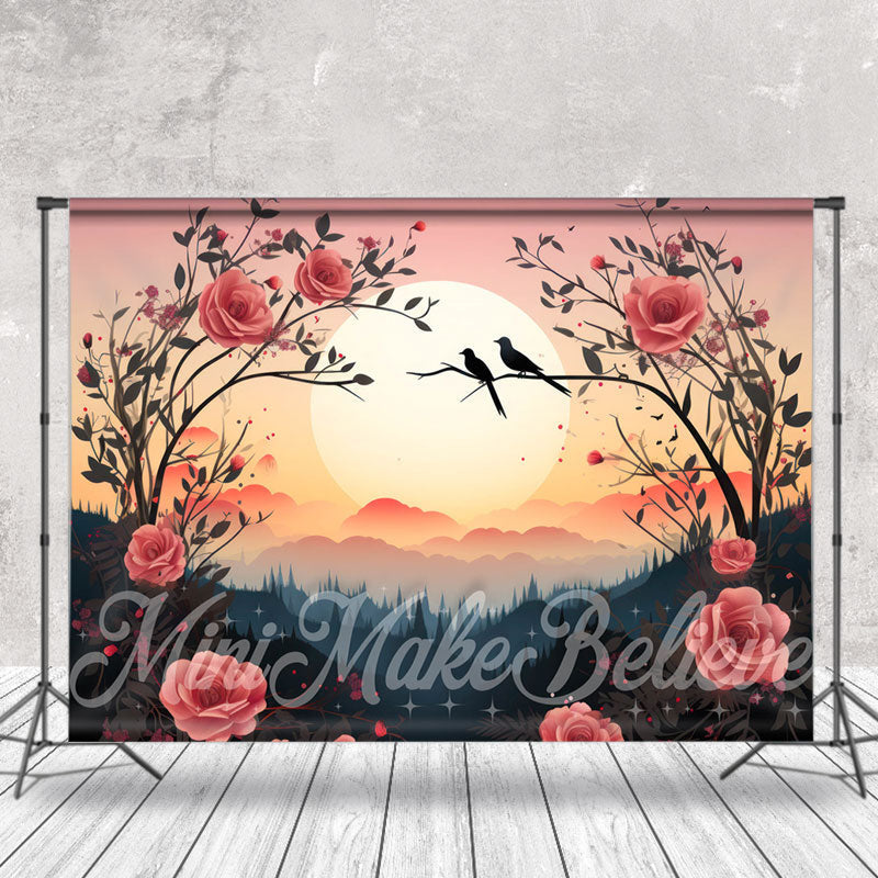 Lofaris Red Rose Bush Bird Sunset Forest Fine Art Backdrop