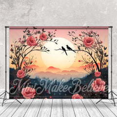 Lofaris Red Rose Bush Bird Sunset Forest Fine Art Backdrop