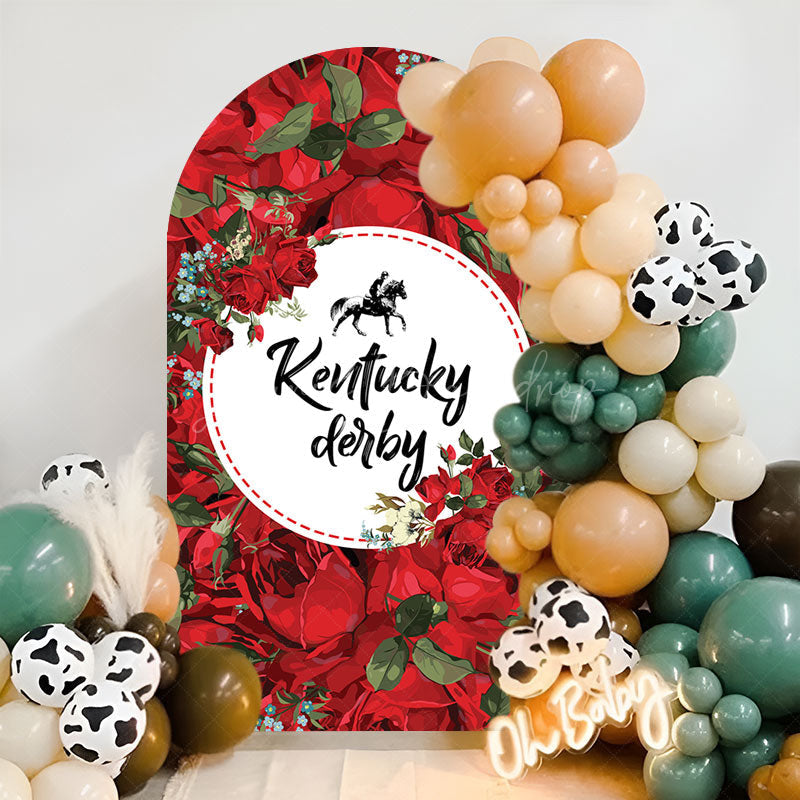 Lofaris Red Rose Green Leaf Kentucky Derby Arch Backdrop