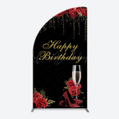 Lofaris Red Rose High Heel Black Gold Arch Birthday Backdrop