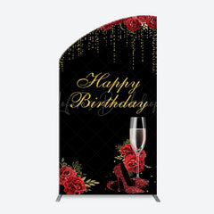 Lofaris Red Rose High Heel Black Gold Arch Birthday Backdrop