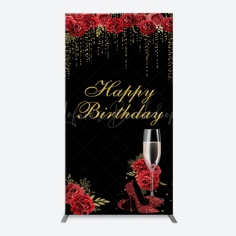 Lofaris Red Rose High Heel Black Gold Arch Birthday Backdrop
