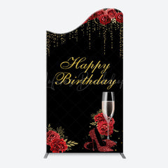 Lofaris Red Rose High Heel Black Gold Arch Birthday Backdrop