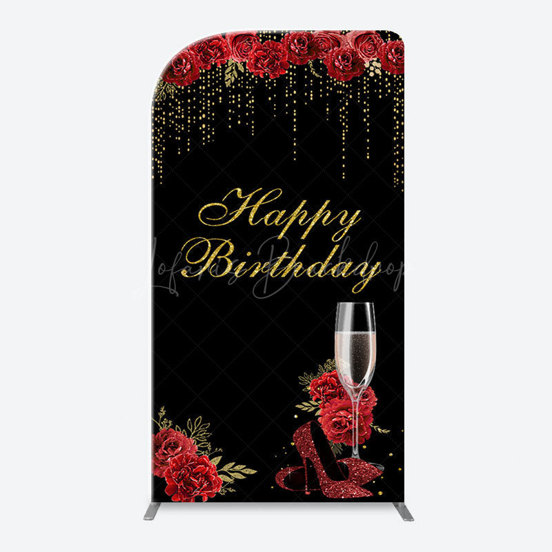Lofaris Red Rose High Heel Black Gold Arch Birthday Backdrop