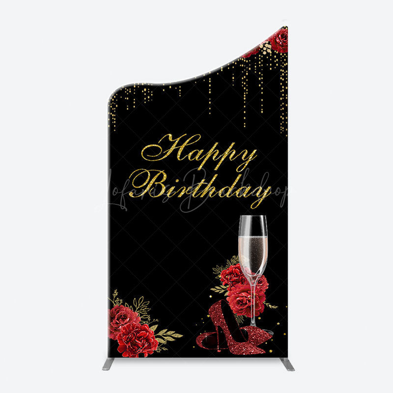 Lofaris Red Rose High Heel Black Gold Arch Birthday Backdrop