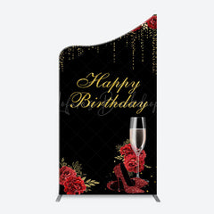 Lofaris Red Rose High Heel Black Gold Arch Birthday Backdrop