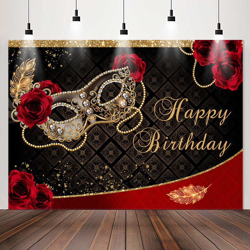 Lofaris Red Rose Masquerade Mask Happy Birthday Backdrop