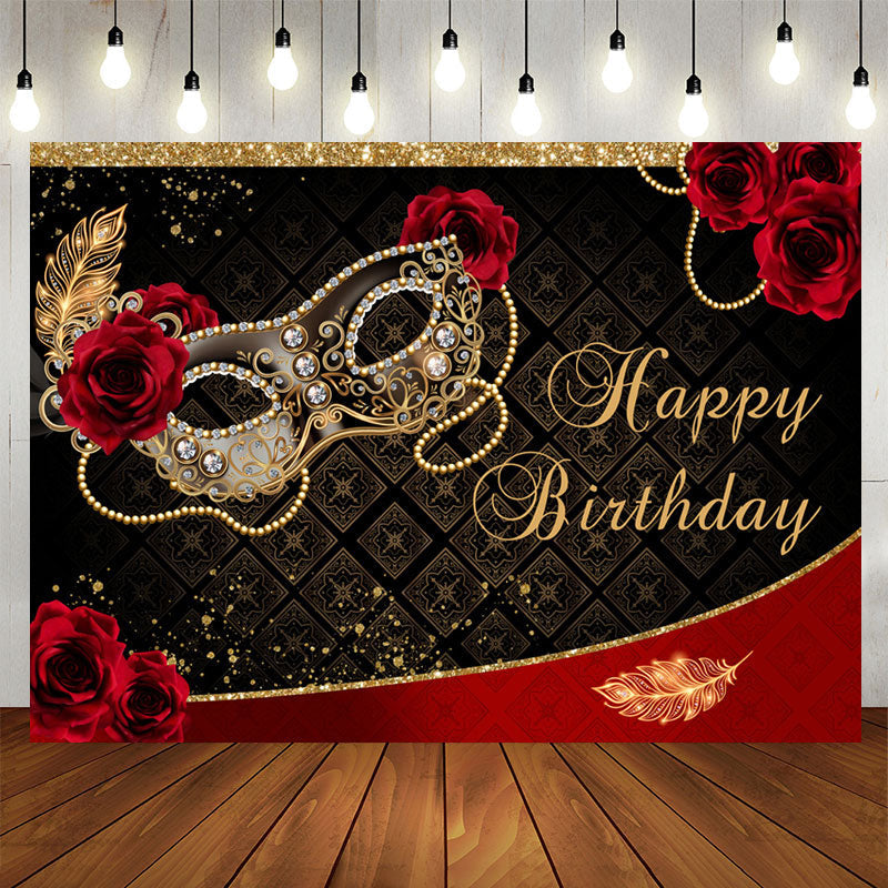 Lofaris Red Rose Masquerade Mask Happy Birthday Backdrop