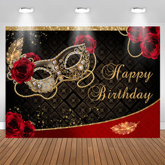 Lofaris Red Rose Masquerade Mask Happy Birthday Backdrop