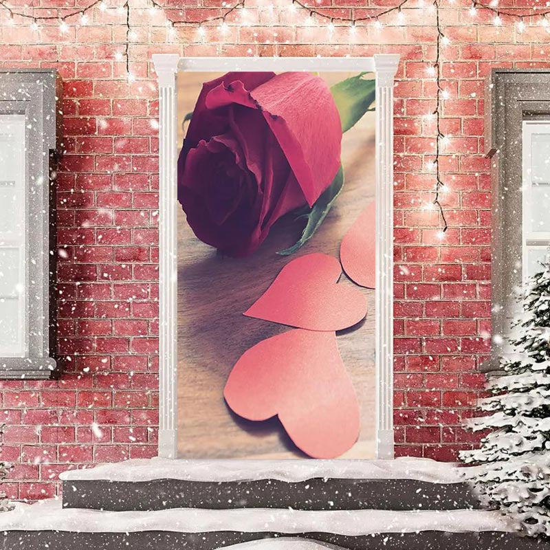 Lofaris Red Rose Paper Heart Wood Valentines Day Door Cover