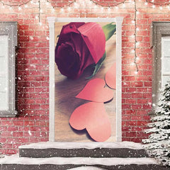 Lofaris Red Rose Paper Heart Wood Valentines Day Door Cover