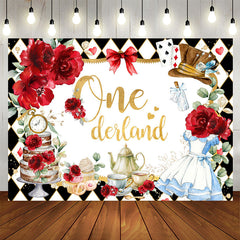 Lofaris Red Rose Rhombic Plaid Teatime 1st Birthday Backdrop