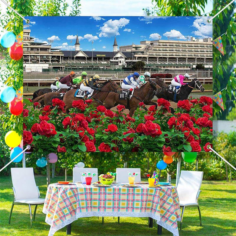 Lofaris Red Roses Bush Horse Race Kentucky Derby Backdrop