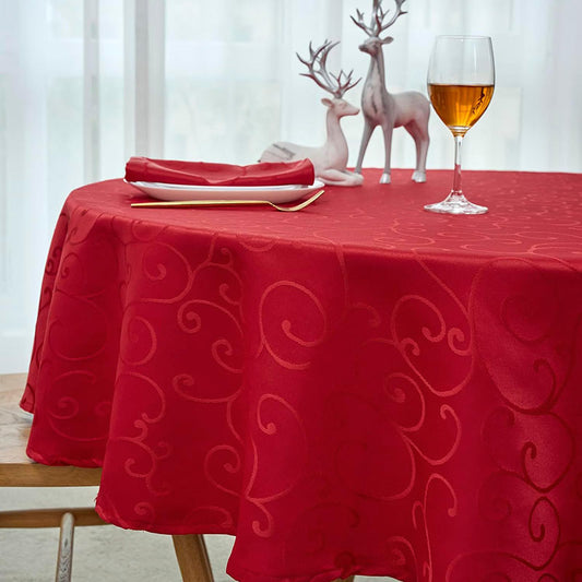 Lofaris Red Round Luxury Premium Polyester Table Cover