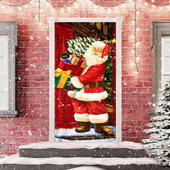Lofaris Red Santa Claus Gift Snowy Christmas Door Cover