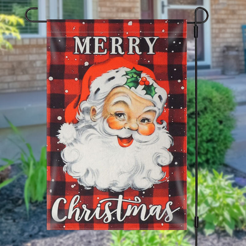 Lofaris Red Santa Claus Plaid Merry Christmas Garden Flag