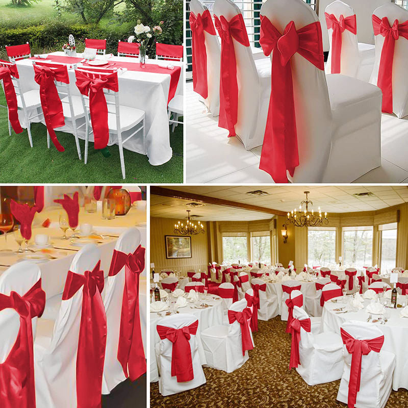 Lofaris Red Satin Universal Banquet Chair Sashes Bows