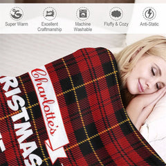 Lofaris Red Scottish Plaid Drink Custom Name Christmas Blanket