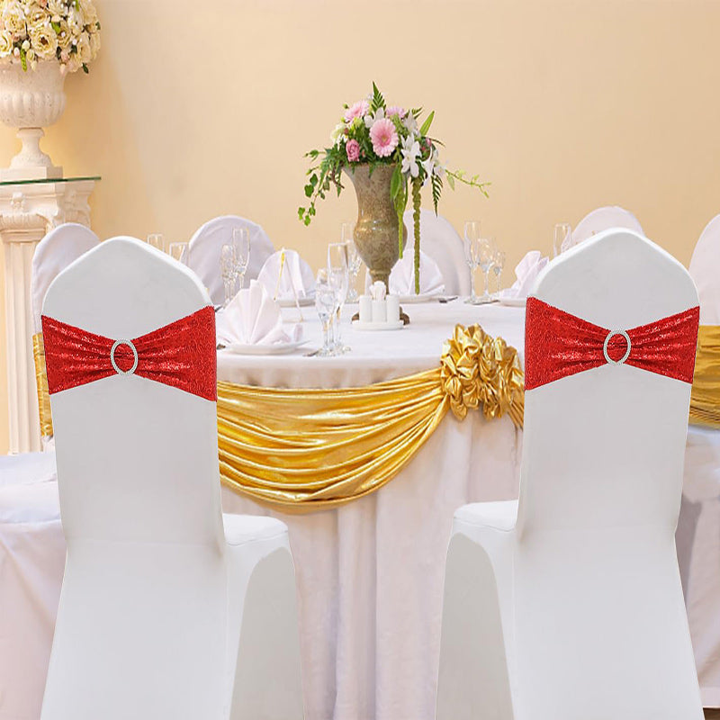 Lofaris Red Sequin Buckles Banquet Chair Sash Band Bows