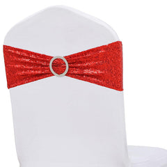 Lofaris Red Sequin Buckles Banquet Chair Sash Band Bows