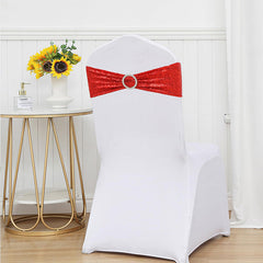 Lofaris Red Sequin Buckles Banquet Chair Sash Band Bows