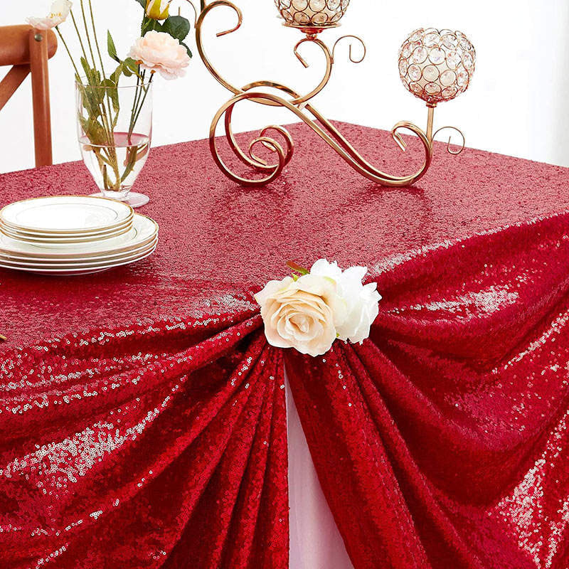 Lofaris Red Sequin Glitter Rectangle Banquet Tablecloth