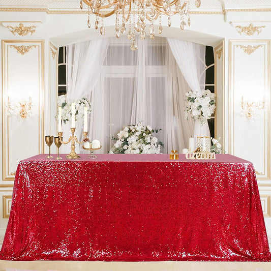 Lofaris Red Sequin Glitter Rectangle Banquet Tablecloth