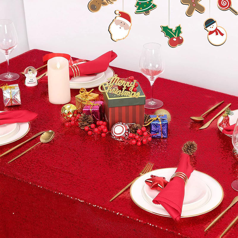 Lofaris Red Sequin Glitter Rectangle Banquet Tablecloth