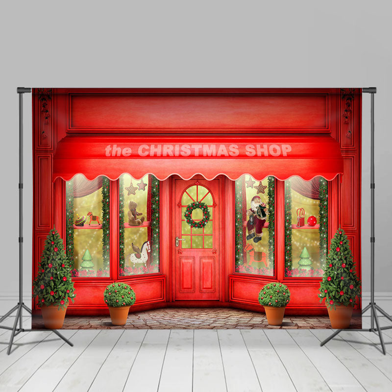 Lofaris Red Shop Door And Window Happy Christmas Backdrop