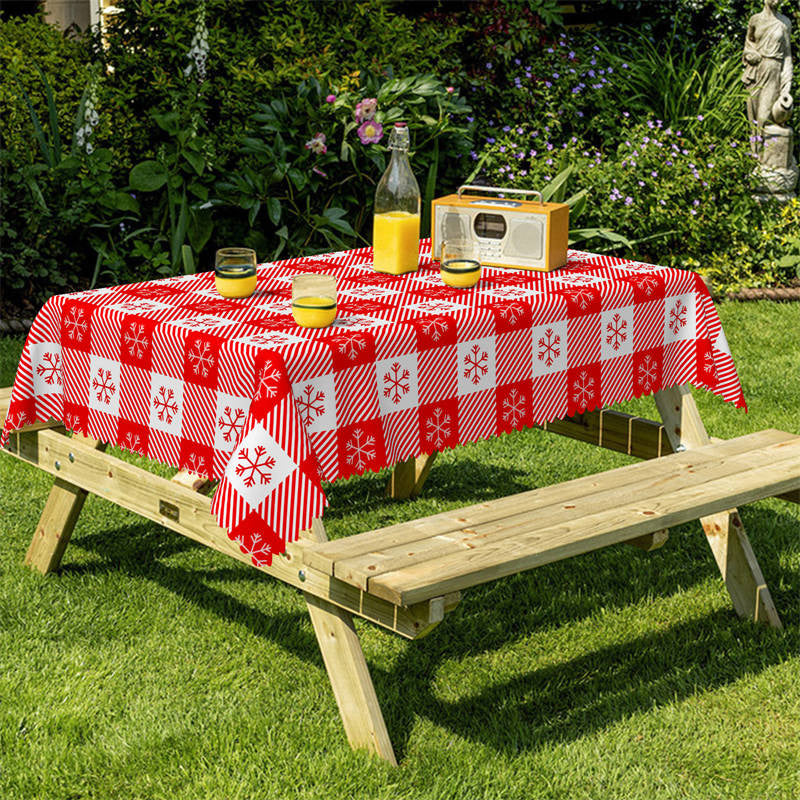 Lofaris Red Snowflake Plaid Christmas Tablecloth For Kitchen