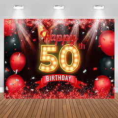 Lofaris Red Sparkling Balloon Black 50th Birthday Backdrop