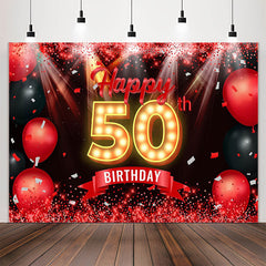 Lofaris Red Sparkling Balloon Black 50th Birthday Backdrop