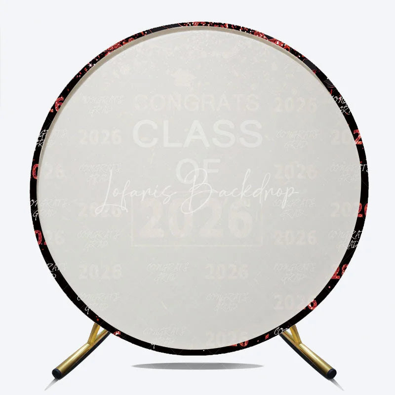 Lofaris Red Sparkling Congrats Black Circle Grad Backdrop