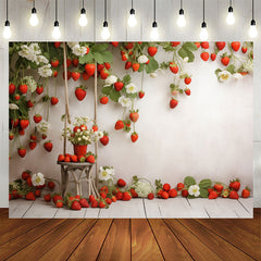 Lofaris Red Strawberries Plants White Wall Birthday Backdrop