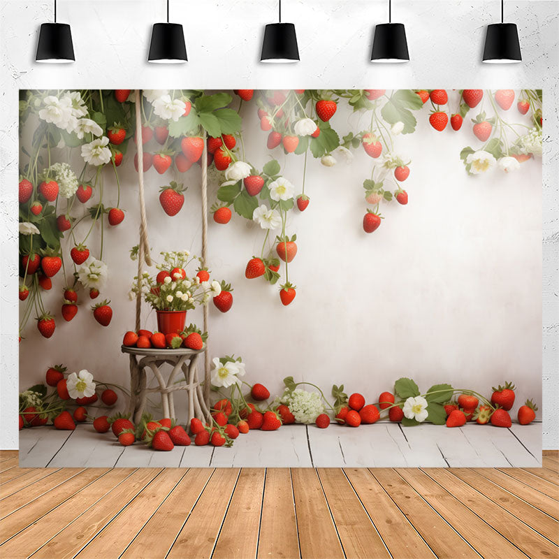Lofaris Red Strawberries Plants White Wall Birthday Backdrop
