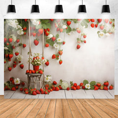 Lofaris Red Strawberries Plants White Wall Birthday Backdrop