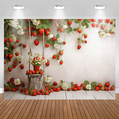 Lofaris Red Strawberries Plants White Wall Birthday Backdrop