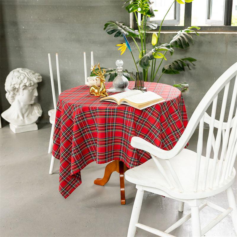 Lofaris Red Tartan Plaid Round Christmas Household Tablecloth