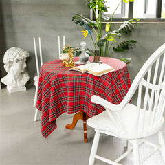 Lofaris Red Tartan Plaid Round Christmas Household Tablecloth